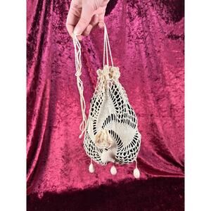 Vintage Accessory - Crochet Lace Handbag – Floral Drawstring Reticule Style